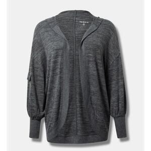 Torrid Gray Open Front Hooded Cardigan Sweater Knit Plus Size 2 Long Sleeve